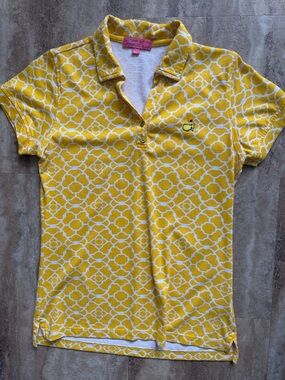 Masters Yellow Geometric Polo Shirt - Women’s Short Sleeve Button-Down